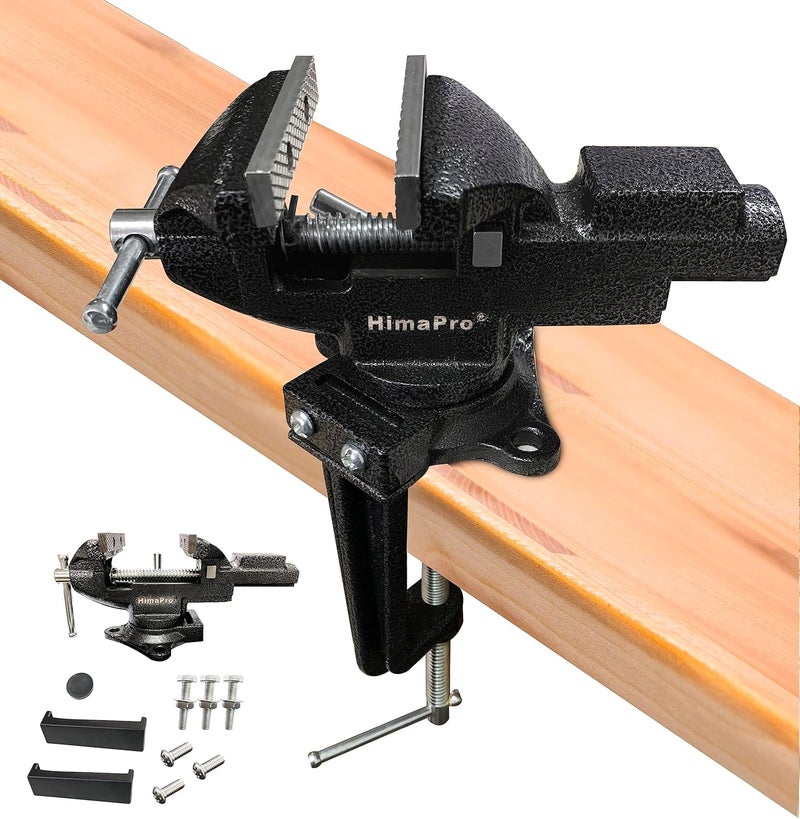 HimaPro Dual Purpose Bench Vise | Table Vise Clamp-On with Quick Adjustment Universal Rotate 360° - 3.3Inch Metallic Black - Portable Vise for Woodworking, Metal Stamping, and DIY Jobs - Image 1